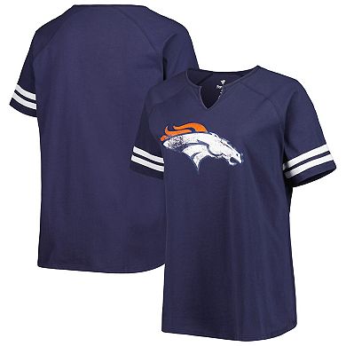 Women's Fanatics Branded Navy Denver Broncos Plus Size Logo Striped Raglan Notch Neck T-Shirt