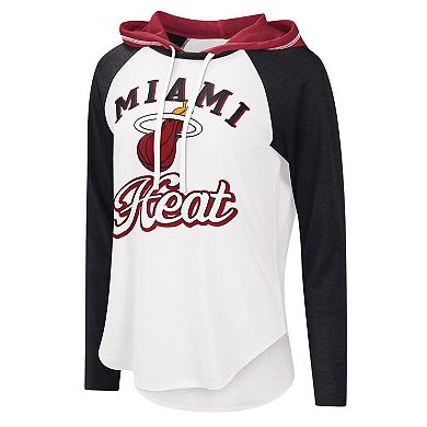 Women's G-III 4Her by Carl Banks White Miami Heat MVP Raglan Hoodie Long Sleeve T-Shirt