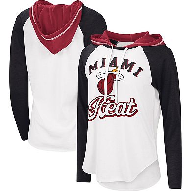 Women's G-III 4Her by Carl Banks White Miami Heat MVP Raglan Hoodie Long Sleeve T-Shirt