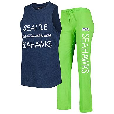 Women's Concepts Sport Neon Green/College Navy Seattle Seahawks Muscle Tank Top & Pants Sleep Set