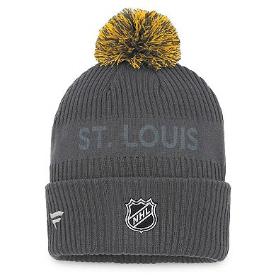 Men's Fanatics Branded Charcoal St. Louis Blues Authentic Pro Home Ice Cuffed Knit Hat with Pom