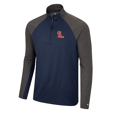 Men's Colosseum Navy/Charcoal Ole Miss Rebels Two Yutes Raglan Quarter-Zip Windshirt