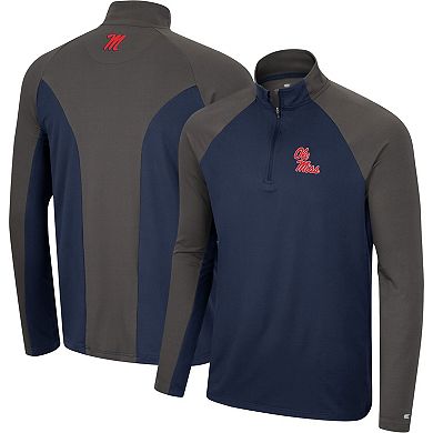 Men's Colosseum Navy/Charcoal Ole Miss Rebels Two Yutes Raglan Quarter-Zip Windshirt