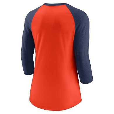 Women's Nike Orange/Navy Houston Astros Next Up Tri-Blend Raglan 3/4-Sleeve T-Shirt