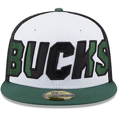 Men's New Era  White/Hunter Green Milwaukee Bucks Back Half 9FIFTY Fitted Hat