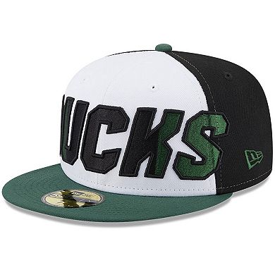 Men's New Era  White/Hunter Green Milwaukee Bucks Back Half 9FIFTY Fitted Hat