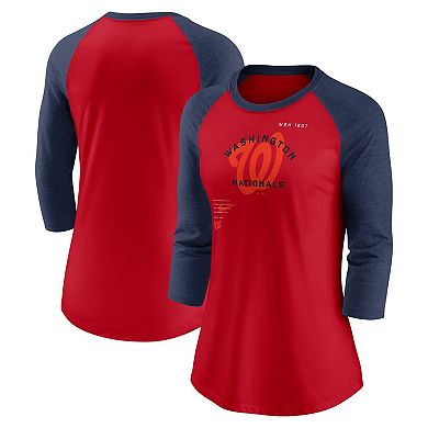Women's Nike Red/Navy Washington Nationals Next Up Tri-Blend Raglan 3/4-Sleeve T-Shirt