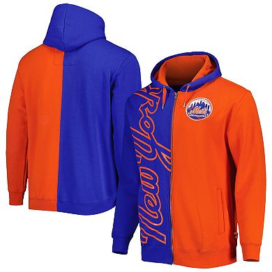 Men's Mitchell & Ness Royal/Orange New York Mets Fleece Full-Zip Hoodie