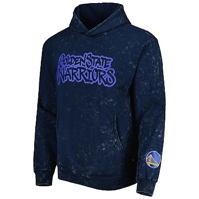 Unisex The Wild Collective Navy Golden State Warriors Tonal Acid Wash Pullover Hoodie