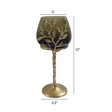 Gold Tone Capri Leaf Glass Candle Holder Floor Decor