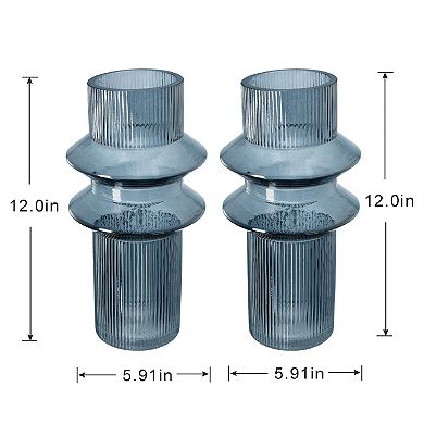 Ribbed Glass 2-Piece Set Vases Table Décor