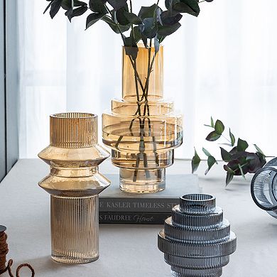 Ribbed Glass 2-Piece Set Vases Table Décor