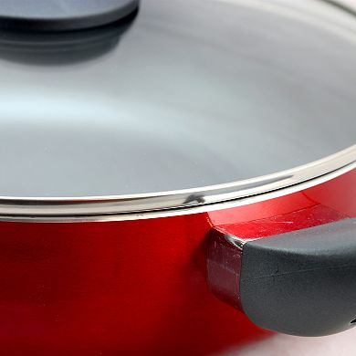 Oster Cocina Herscher 3.5 Quart Aluminum Sauté Pan with Tempered Glass Lid in Red
