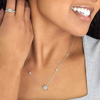 Boston Bay Diamonds Sterling Silver Genuine Aquamarine & Lab-Grown White Sapphire Necklace