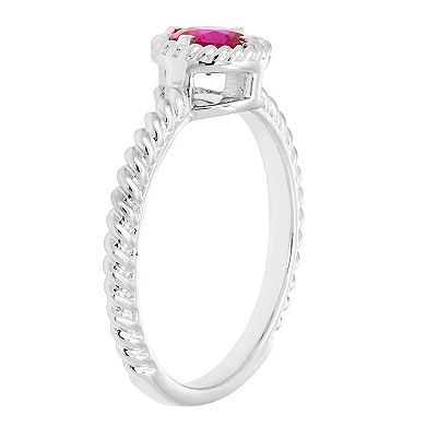 Boston Bay Diamonds Sterling Silver Lab-Grown Ruby Rope Halo Stacking Ring