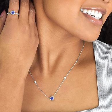 Boston Bay Diamonds Sterling Silver Genuine Tanzanite & Lab-Grown White Sapphire Necklace