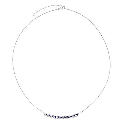 Boston Bay Diamonds Sterling Silver 1/8 Carat T.W. Diamond & Lab-Grown Blue Sapphire Twisted Bar Necklace