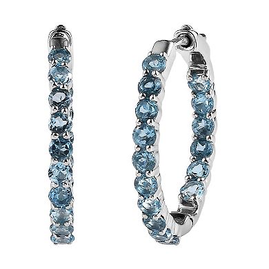 Sterling Silver Blue Topaz Inside-Out Hoop Earrings 