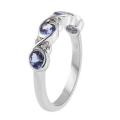 Sterling Silver Tanzanite & White Zircon Ring
