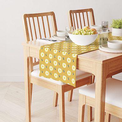 Table Runner, 100% Cotton, 16x72", Bumble Bees & Daisies