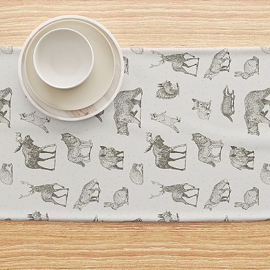Table Runner, 100% Polyester, 14x108", Hand Drawn Wild Animals