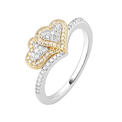 14k Gold Over Silver Two-Tone 1/4 Carat T.W. Diamond Twin Heart Ring