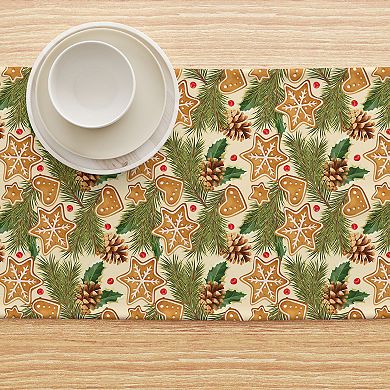 Table Runner, 100% Cotton, 16x72", Holiday Gingerbread Cookies & Pinecones