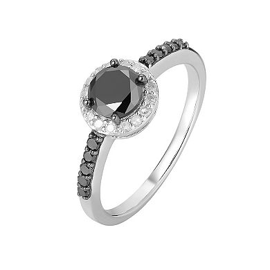 Sterling Silver 1 Carat T.W. Black & White Diamond Ring 