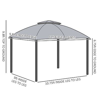 10' X 12' 2-tier Outside Pergola Canopy W/ Steel Frame And Arched Roof Grey