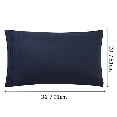 Brushed Pillowcases Soft Pillow Covers with Embroidery Zipper Closure 2 Pcs King 20" x 36"