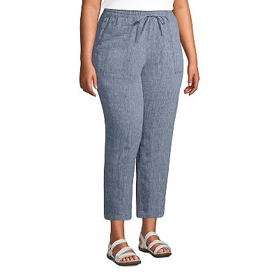 Plus Size Lands' End High-Waisted Pull-On Linen Crop Pants