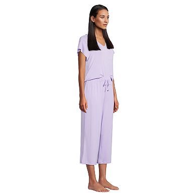 Women's Lands' End Cooling Short Sleeve Pajama Top and Cropped Pajama Pants Sleep Set