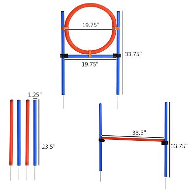 PawHut Dog Agility Training Equipment with Easy 3-Piece Set, Dog Obstacle Course for Backyards of Small Size, Includes Dog Hurdles, Weave poles, Hoop