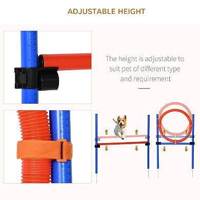 PawHut Dog Agility Training Equipment with Easy 3-Piece Set, Dog Obstacle Course for Backyards of Small Size, Includes Dog Hurdles, Weave poles, Hoop