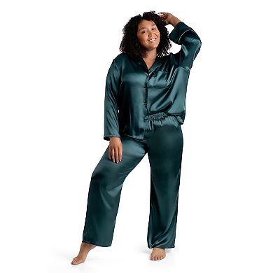 Plus Size Lilac+London Satin Pajama Top and Pajama Pant Set