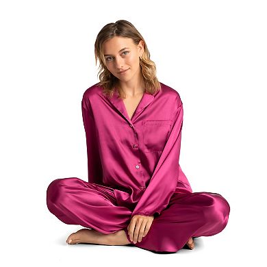 Petite Lilac+London Satin Pajama Top and Pajama Pant Set