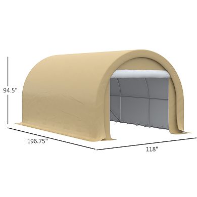 Outsunny 16' x 10' Carport Storage Tent Anti-UV PE Portable Garage, Beige