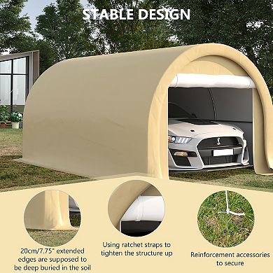 Outsunny 16' x 10' Carport Storage Tent Anti-UV PE Portable Garage, Beige