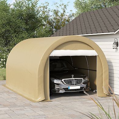 Outsunny 16' x 10' Carport Storage Tent Anti-UV PE Portable Garage, Beige