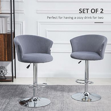 HOMCOM Adjustable Bar Stools Set of 2, Velvet Kitchen Stool, Upholstered Counter Height Barstool with Swivel Seat, Wing Back, Footrest for Dining Room, ‎Grey