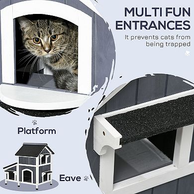 PawHut Outdoor Cat House w/ Flower Pot, Weather Resistant Roof,  Window