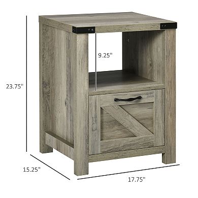 Wooden Freestanding Industrial Side Table With Mulitple Storage Solutions, Grey