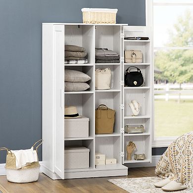 HOMCOM Kitchen Pantry 14-Tier Freestanding Cupboard with 2 Doors White