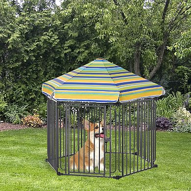 Outside/indoor Dog Playpen Crate W/ Locking Door & Metal Frame,  59.75" X 51.75"