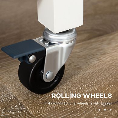 HOMCOM Utility Rolling Kitchen Island on Wheels with Rubber Wood Top White