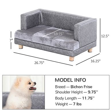 Dog Couch Pet Sofa Bed For Small Dogs Cats With Cushion, Gray