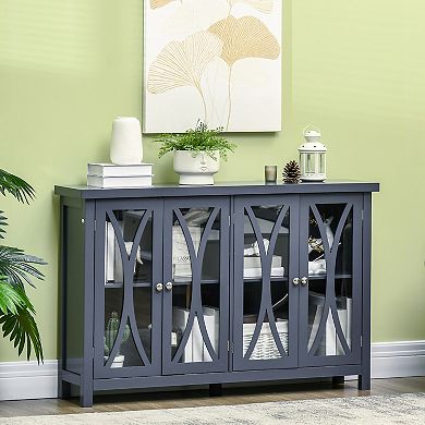 HOMCOM Elegant Kitchen Sideboard, Buffet Cabinet with Storage, Glass Doors, Adjustable Shelves for Living Room, Bedroom, Study, Grey