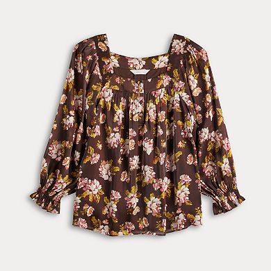 Women's LC Lauren Conrad Henley Puff Sleeve Peasant Top