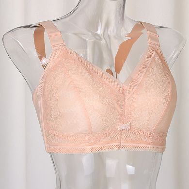 Women's Push-Up Wirefree 4-Hook Lace Trim Adjustable Straps Comfort Bra