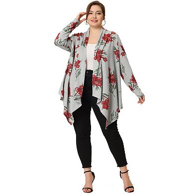 Women's Plus Size Owl Printed Open Front Fall Cardigan